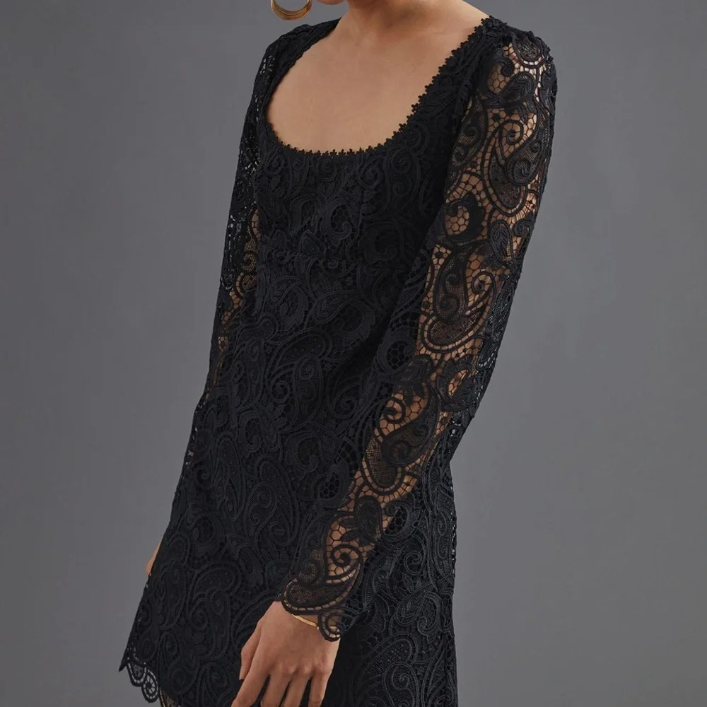Anthropologie Maeve Black Embroidered Lace Mini Dress